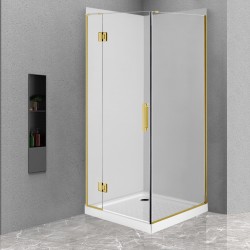 900*900*1950mm Brushed Gold Frameless Swing Door Square Shower Box 900*900*1950mm Brushed Gold Frameless Swing Door Square Shower Box